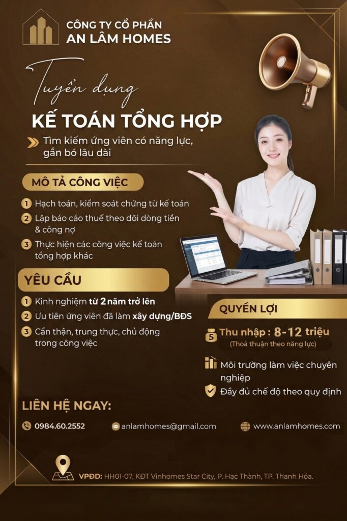 Tuyển dụng kế toán tổng hợp tại An Lâm Homes